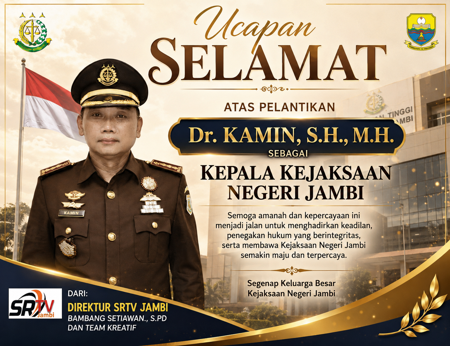 Puncak Rekam Jejak Prestisius, Dr. Kamin, S.H., M.H. Resmi Dilantik Sebagai Kajari Jambi