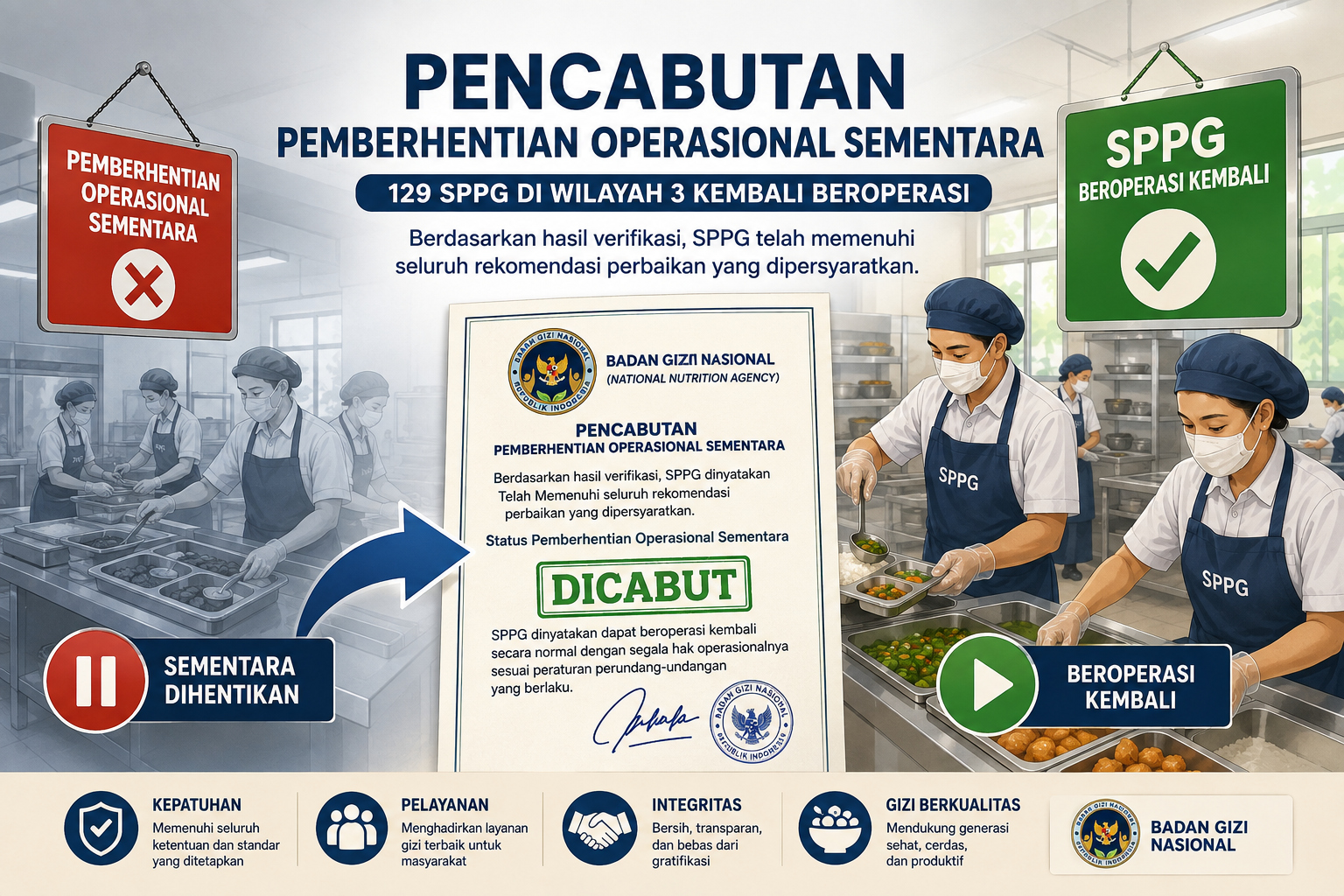 129 SPPG di Wilayah 3 Kembali Beroperasi, Setelah Penuhi Rekomendasi Perbaikan
