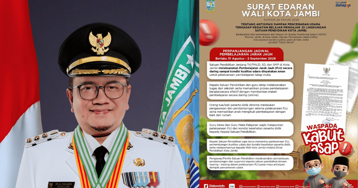 Kualitas Udara Masih Buruk, Pemkot Jambi Perpanjang Pembelajaran Daring Hingga 2 September 2026